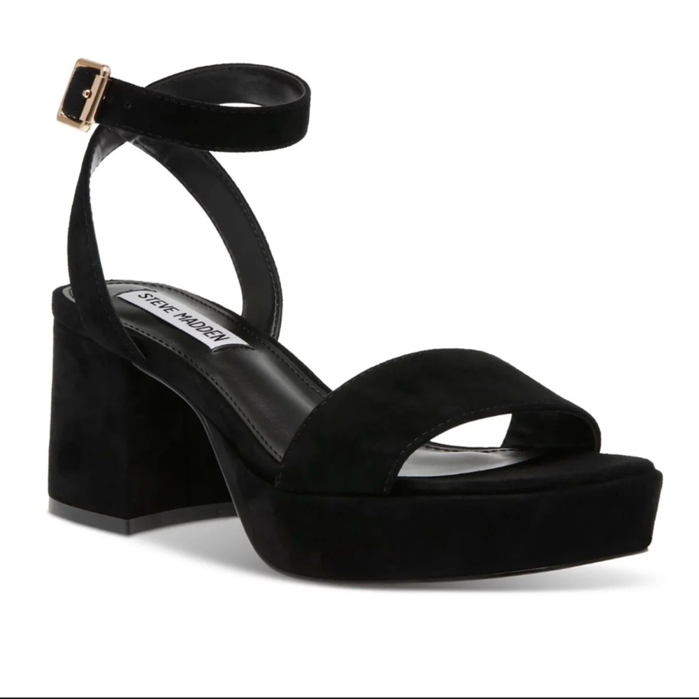 Steve Madden Mercer Black Suede Block Heel Platform Sandals